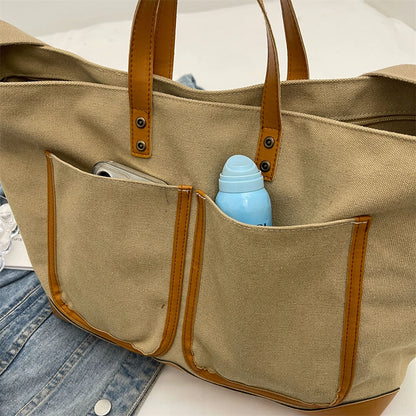 Multi Pockets Canvas Large Tote Bags/Shopper Shoulder Bag For Women - The GoatFind