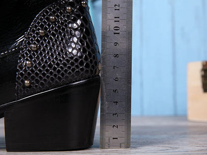 Punk Style Leather Cowboy Shoes/High Ankle Boots wt Metal Pointed Toe Buckle Men - The GoatFind