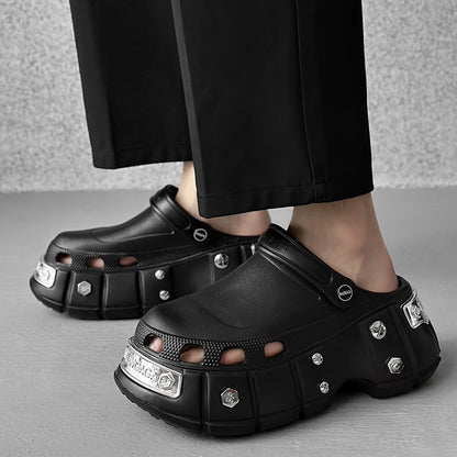 Goth Punk Metal Studded Clogs - Chunky Thick Sole Unisex Sandals Crock