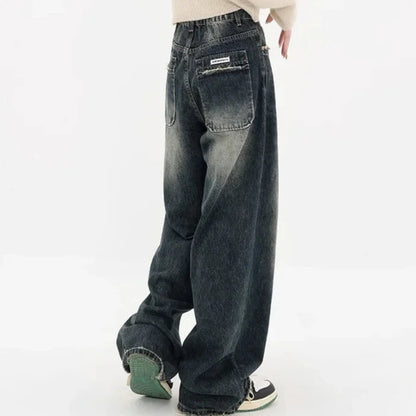 Womens Loose Wide leg Denim Jeans/Japanese Streetwear Baggy Fashion - The GoatFind