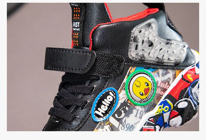 DCUK Boys & Girls High-Top Grafitti Kids Sneakers | Basketball Shoe