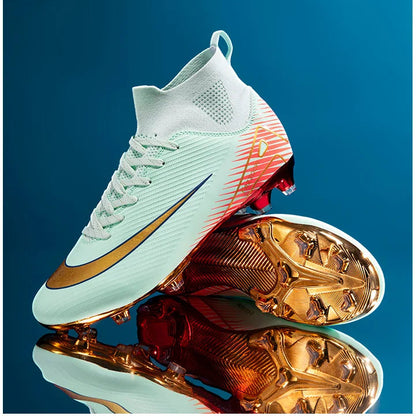 New Youth Soccer Cleats/Gold Mirror Bottom/CR7 Ronaldo Shoes TF/FG - The GoatFind