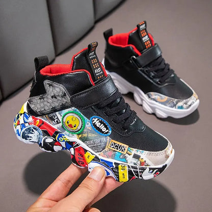 DCUK Boys & Girls High-Top Grafitti Kids Sneakers | Basketball Shoe