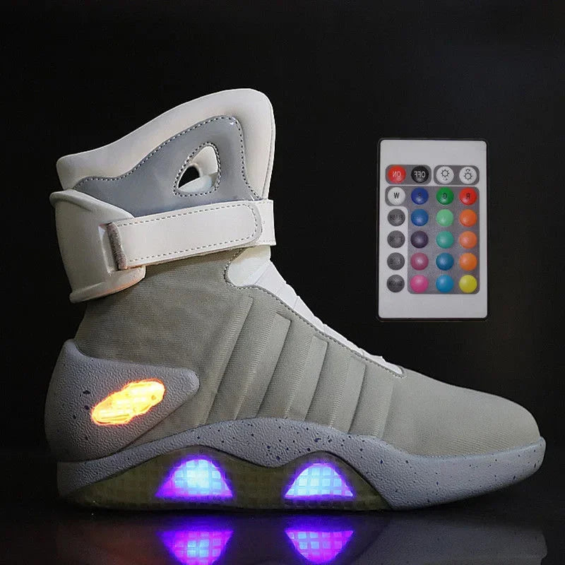 Light-up shoe with remote control on a black background
