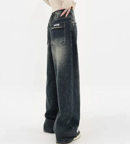 Womens Loose Wide leg Denim Jeans/Japanese Streetwear Baggy Fashion - The GoatFind