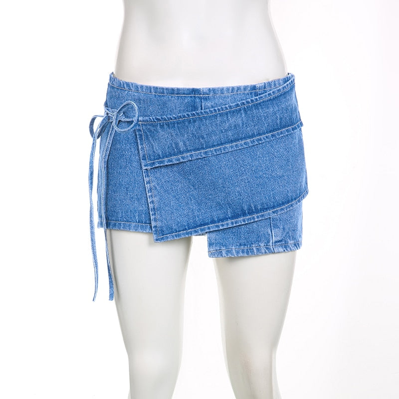 Women's Asymmetrical Low Waist Denim Short Mini Skirts with Pockets - The GoatFind