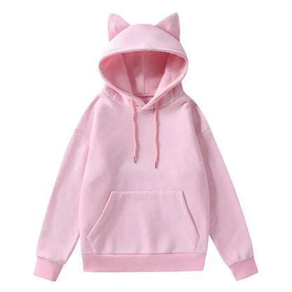 Women's Solid Sweatshirt Pullovers with Cat Ears/Loose Hoodies - The GoatFind