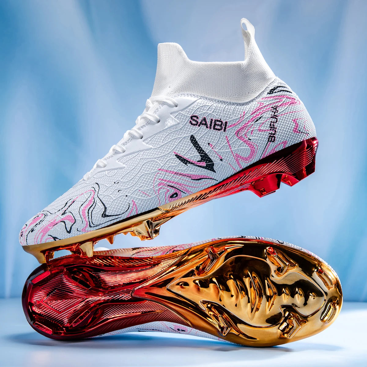 Premium Gold Metal Plated Bottom Soccer Cleats Ronaldo Messi Shoes Style