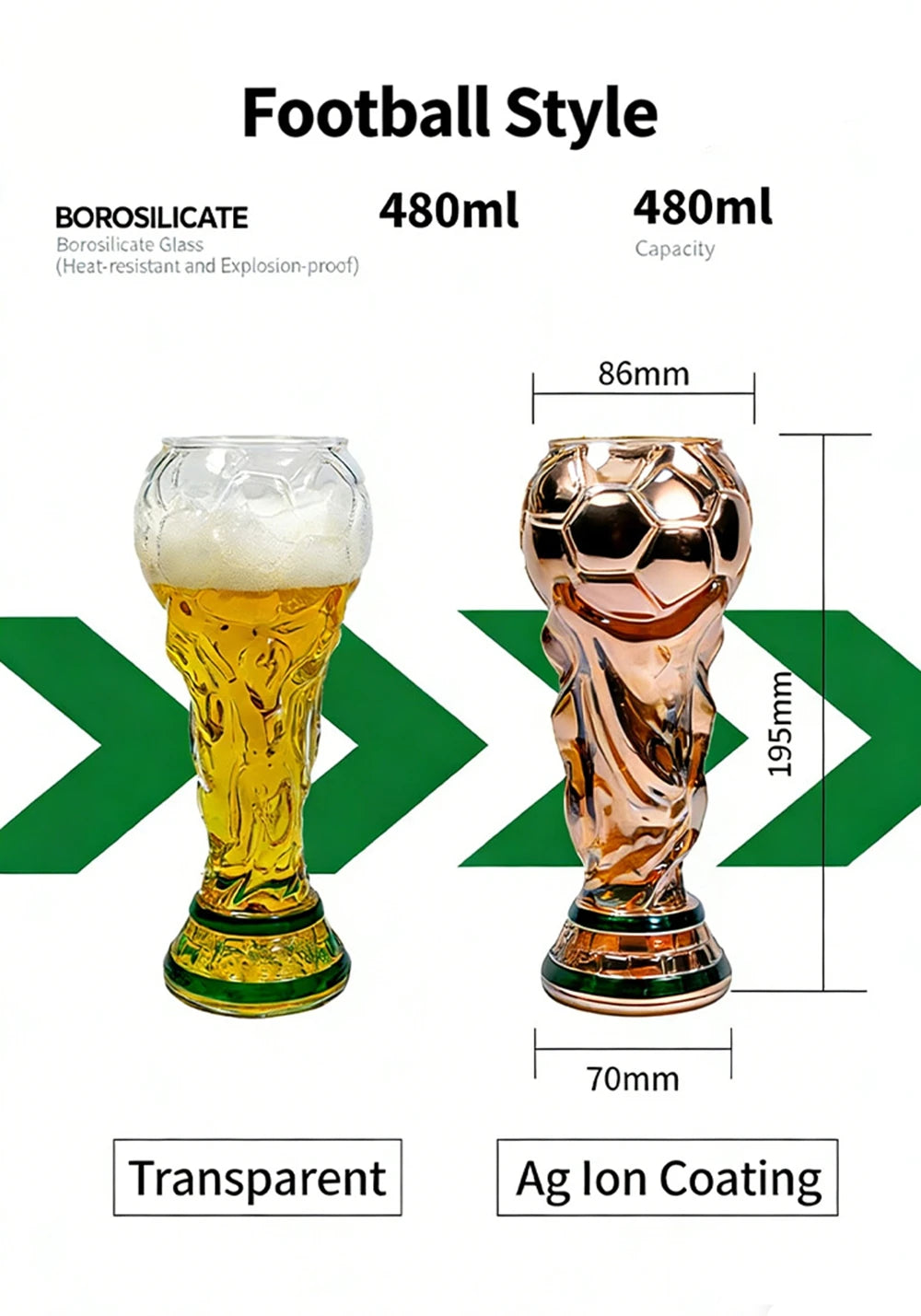 World Trophy Shaped Football/Soccer Beer Glass Cup Themed Mug