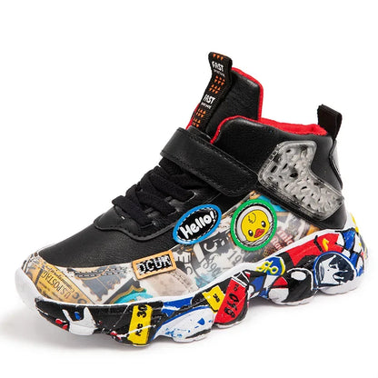 DCUK Boys & Girls High-Top Grafitti Kids Sneakers | Basketball Shoe