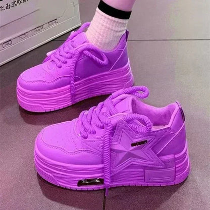 Flying Star Women's Pink Sneakers Shoes/Thick Sole Designer Platform - The GoatFind