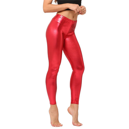 Metallic Color PU Leggings/Faux Leather Skinny Pants - The GoatFind
