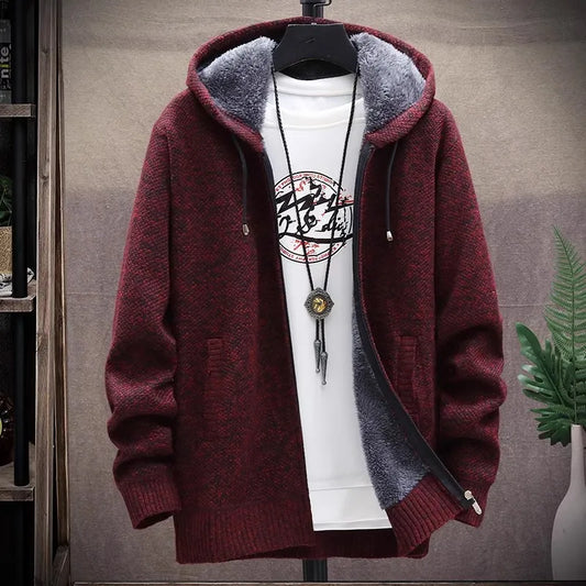 Men‘s Knitted Cardigan Winter Jacket/Hooded Fleece Warm Coat - The GoatFind