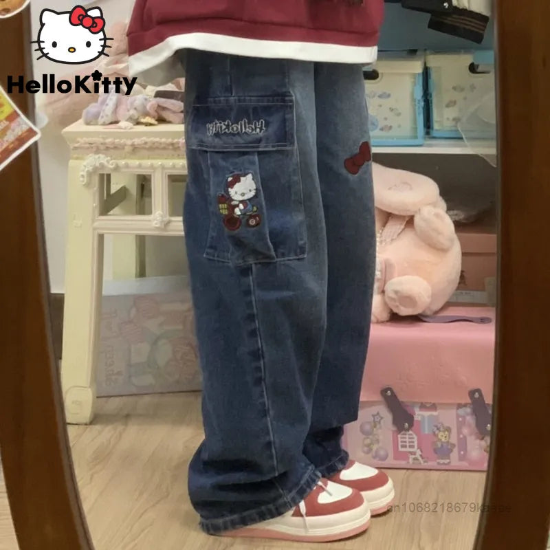 Hello Kitty Baggy Denim Jeans Womens/Wide Leg Pants Straight Jeans - The GoatFind