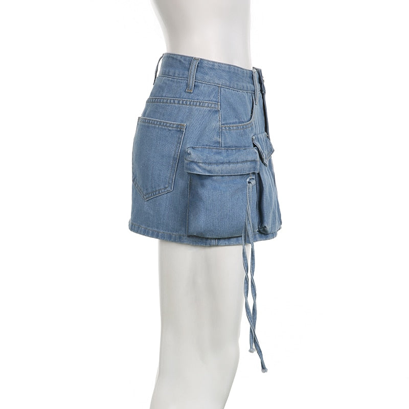 Women's Asymmetrical Low Waist Denim Short Mini Skirts with Pockets - The GoatFind