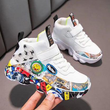DCUK Boys & Girls High-Top Grafitti Kids Sneakers | Basketball Shoe