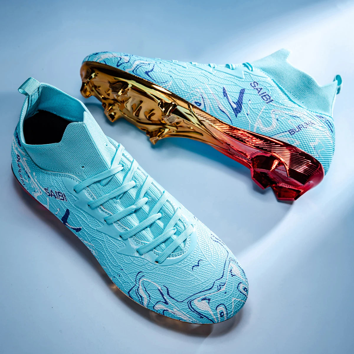 Premium Gold Metal Plated Bottom Soccer Cleats Ronaldo Messi Shoes Style