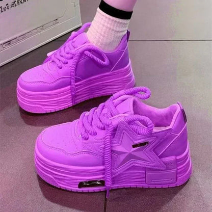 Flying Star Women's Pink Sneakers Shoes/Thick Sole Designer Platform - The GoatFind