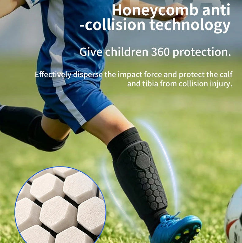 Kids Soccer Shin Guard Sleeves | Non-Slip Honeycomb Calf Protectors