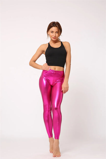 Metallic Color PU Leggings/Faux Leather Skinny Pants - The GoatFind