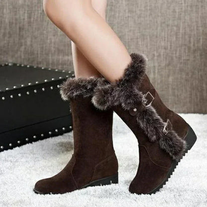 Alaska Womens Fur Snow Boots - Warm Mid Calf Winter Shoes - The GoatFind