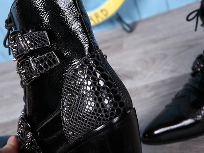 Punk Style Leather Cowboy Shoes/High Ankle Boots wt Metal Pointed Toe Buckle Men - The GoatFind