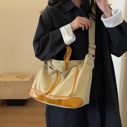 Multi Pockets Canvas Large Tote Bags/Shopper Shoulder Bag For Women - The GoatFind