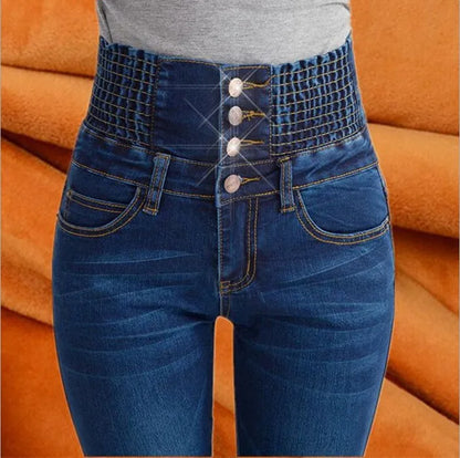 High Waist Skinny Winter Jeans with thick warm fleece for Women - The GoatFind