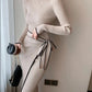Bodycon Long Sleeve Knit Wrap Sweater Dress/Roun d neck Midi Dress - The GoatFind Beige Gray / S, Beige Gray / M, Beige Gray / L, Black / S, Black / M, Black / L