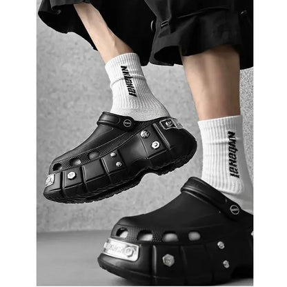 Goth Punk Metal Studded Clogs - Chunky Thick Sole Unisex Sandals Crock