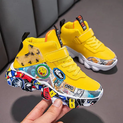 DCUK Boys & Girls High-Top Grafitti Kids Sneakers | Basketball Shoe
