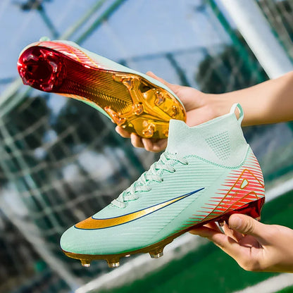 New Youth Soccer Cleats/Gold Mirror Bottom/CR7 Ronaldo Shoes TF/FG - The GoatFind