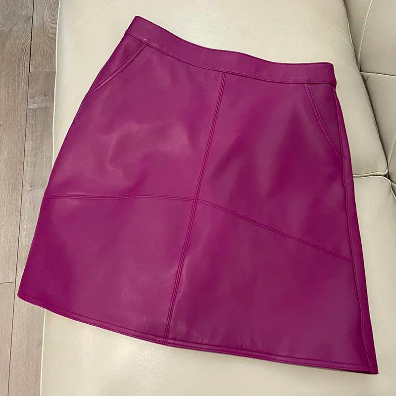 K POP Genuine Leather High Waist Mini Short Skirts with Plus Size Womens - The GoatFind
