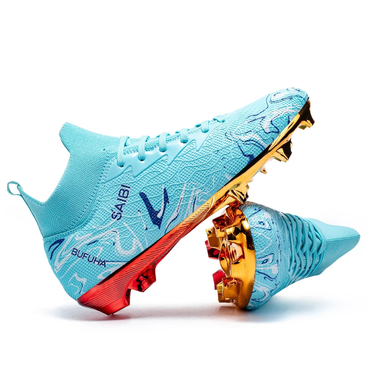 Premium Gold Metal Plated Bottom Soccer Cleats Ronaldo Messi Shoes Style