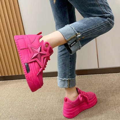 Flying Star Women's Pink Sneakers Shoes/Thick Sole Designer Platform - The GoatFind