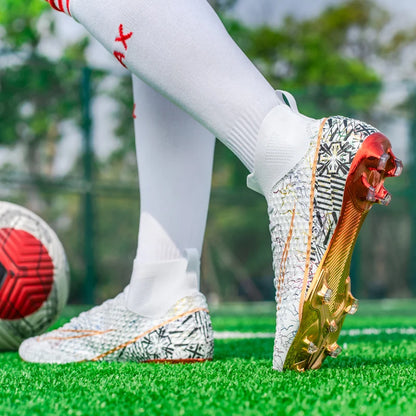 CR High Top Golden Soccer Cleats/Gold Plated Soles - The GoatFind