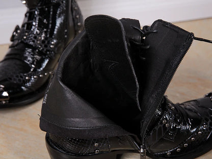 Punk Style Leather Cowboy Shoes/High Ankle Boots wt Metal Pointed Toe Buckle Men - The GoatFind