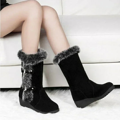 Alaska Womens Fur Snow Boots - Warm Mid Calf Winter Shoes - The GoatFind