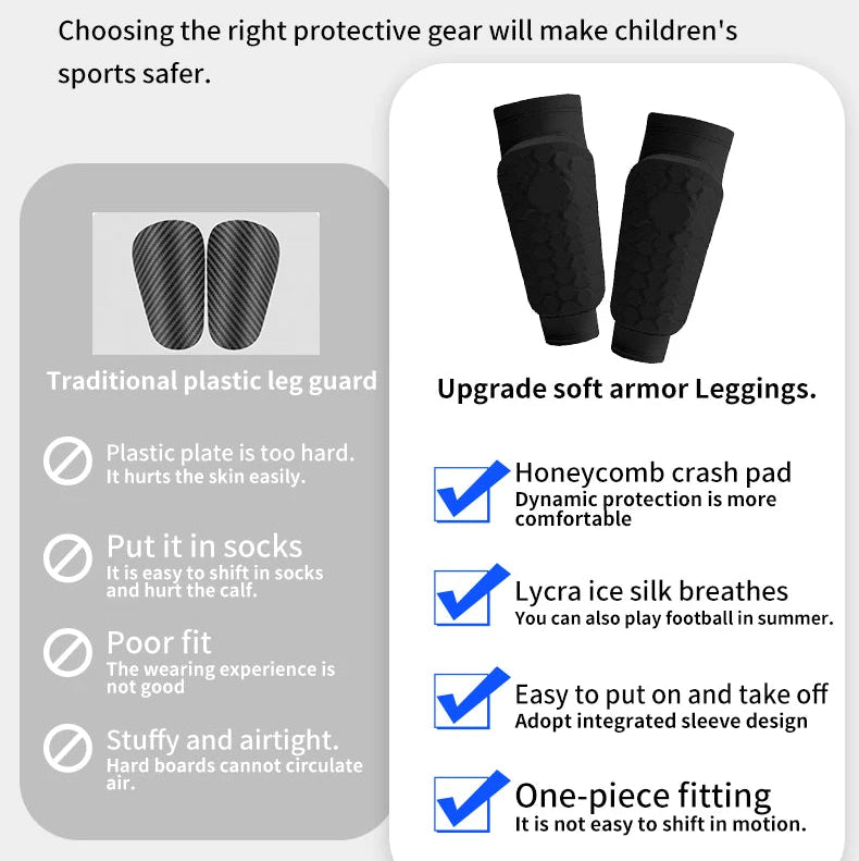 Kids Soccer Shin Guard Sleeves | Non-Slip Honeycomb Calf Protectors