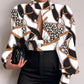 Chic Puffed Shoulder Gold Print Designer Shirts/Crop Top Long Sleeve Blouse - The GoatFind