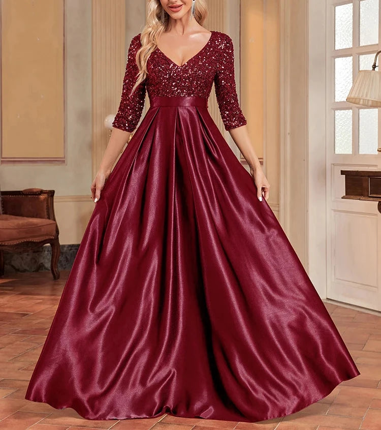 CC Elegant Satin Short sleeve Sequins Evening Dress/Floor Length Formal Cocktail Gown The GoatFind CC Elegant Satin Short sleeve Sequins Evening Dress/Floor Length Formal Cocktail Gown The GoatFind