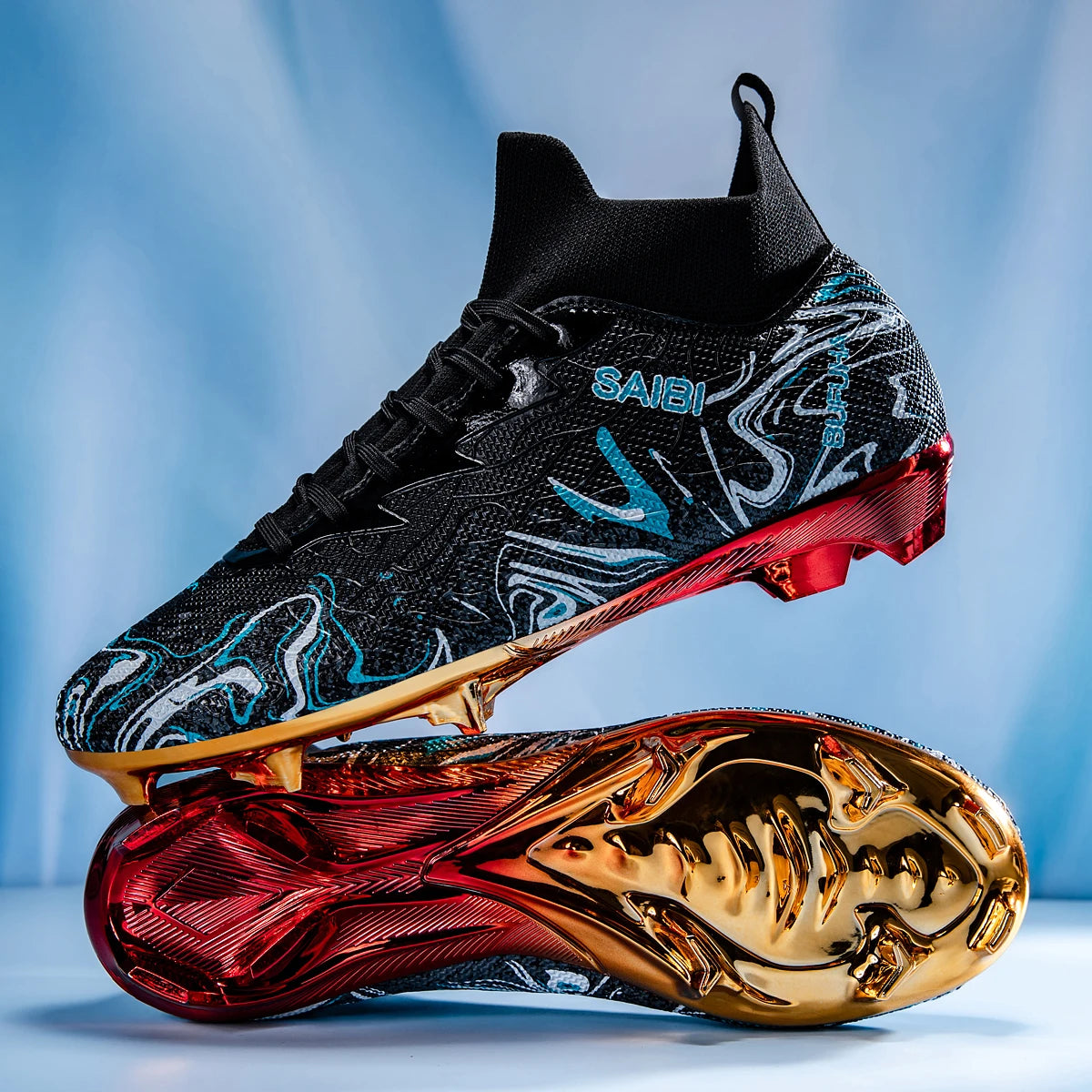 Premium Gold Metal Plated Bottom Soccer Cleats Ronaldo Messi Shoes Style