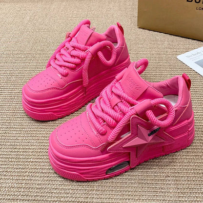 Flying Star Women's Pink Sneakers Shoes/Thick Sole Designer Platform - The GoatFind