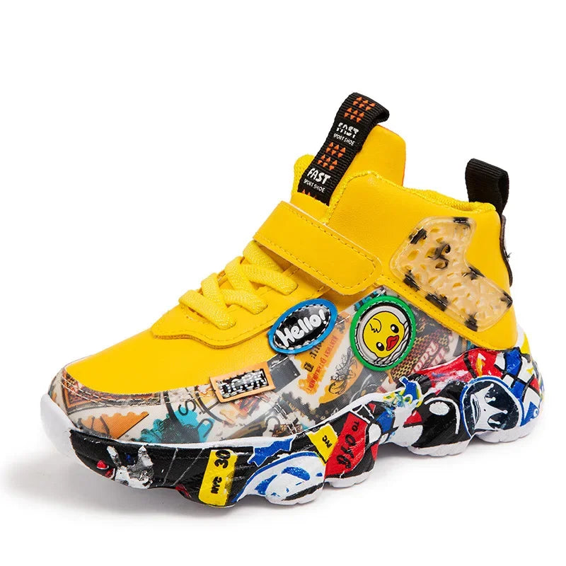 DCUK Boys & Girls High-Top Grafitti Kids Sneakers | Basketball Shoe