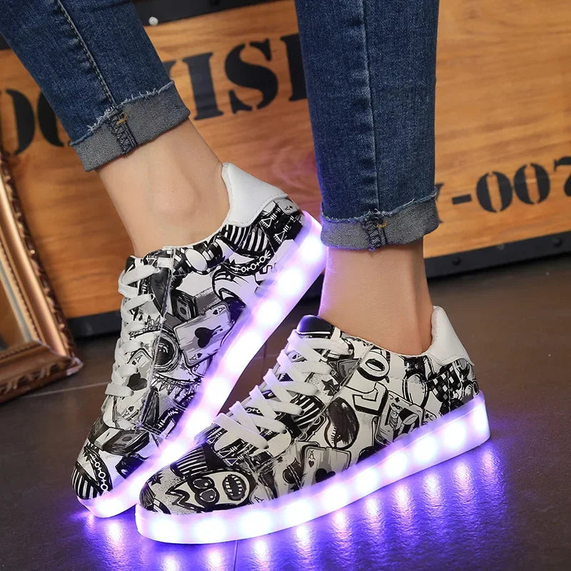 Luminous Light Up Glow LED Sneakers/Glowing Tron Unisex Rechargeable Couple's Shoes - The GoatFind Star Black White / 3.5, Star Black White / 4, Star Black White / 4.5, Star Black White / 5, Star Black White / 5.5, Star Black White / 6Y, Star Black White / 6.5, Star Black White / 7, Star Black White / 7.5, Star Black White / 8