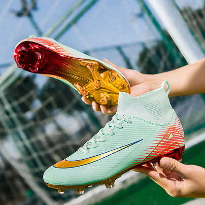 New Youth Soccer Cleats/Gold Mirror Bottom/CR7 Ronaldo Shoes TF/FG - The GoatFind