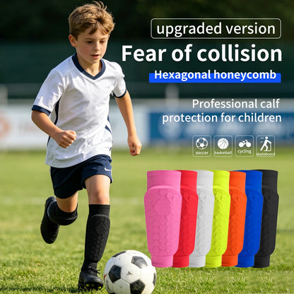 Kids Soccer Shin Guard Sleeves | Non-Slip Honeycomb Calf Protectors