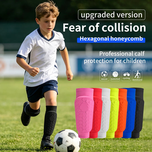 Kids Soccer Shin Guard Sleeves | Non-Slip Honeycomb Calf Protectors