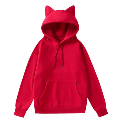 Women's Solid Sweatshirt Pullovers with Cat Ears/Loose Hoodies - The GoatFind