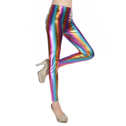 Metallic Color PU Leggings/Faux Leather Skinny Pants - The GoatFind